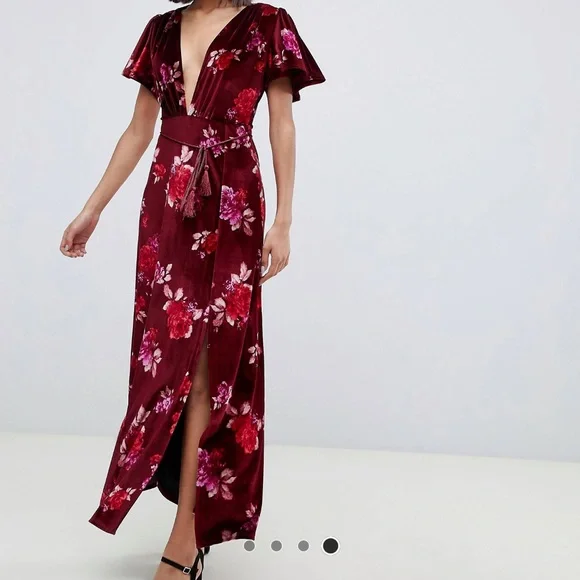 ASOS | Dresses | Asos Design Velvet Floral Dress With Tassel Belt | Poshmark